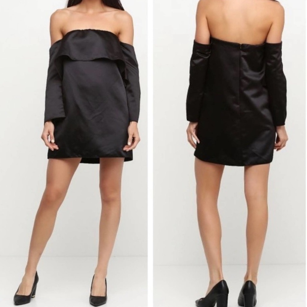 Zara Satin Black Women’s Off the Shoulder Mini Dress Size Medium - Picture 1 of 4